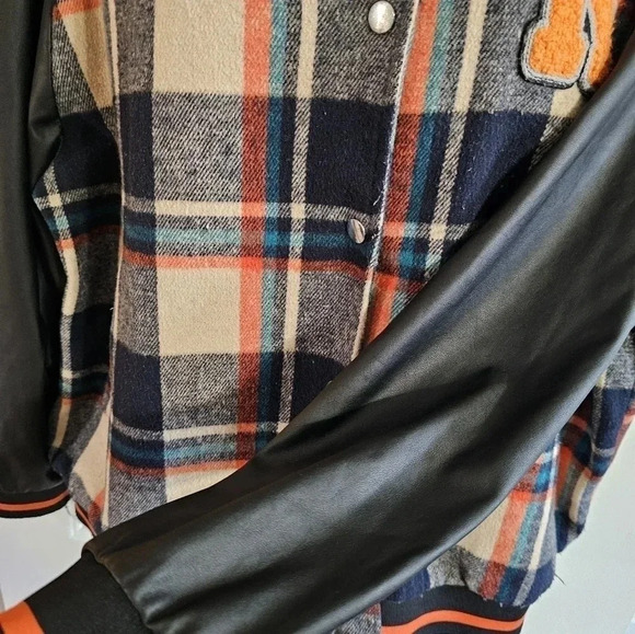 Spoon Jeans XL Y2K Plaid Varsity Jacket Black Sleeves Retro Letterman K - Picture 4 of 8